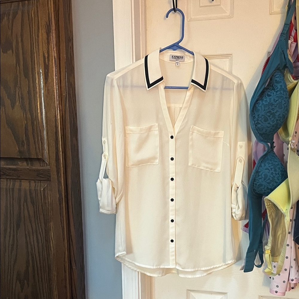 Express Cream Button Down Shirt with Notched Collar